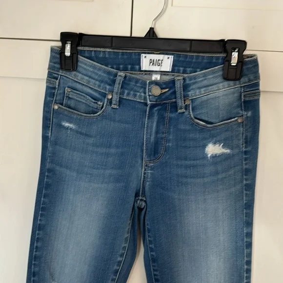Paige Medium Blue Denim skinny Jeans Holes size 28 New - Picture 2 of 12